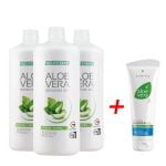 Комплект Aloe Vera Гел за пиене с коприва за Прочистване на кръвоносната система, Три бутилки + Витализиращ Душ-Гел за Невероятно усещане, Освежаване и Хидратиране