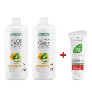Комплект Aloe Vera Гел за пиене с Mед при стомашни проблеми, две бутилки + Крем Концентрат Алое Вера при Кожни проблеми