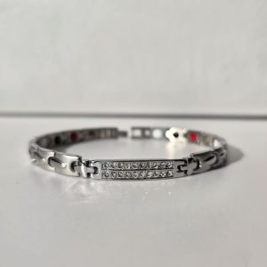 Дамска Магнитна гривна при Високо Кръвно, Сребриста с камъчета Т-460